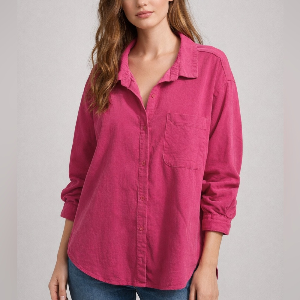 H&M womens Button-Down Shirt in Hot‎ Pink size L 100% cotton